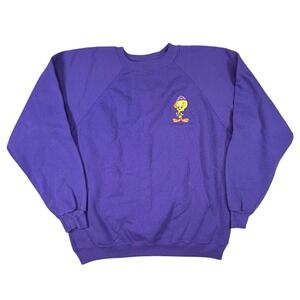 Vintage 1995 Hanes Tweety Bird Purple Sweatshirt Mens XL Warner Bros Raglan
